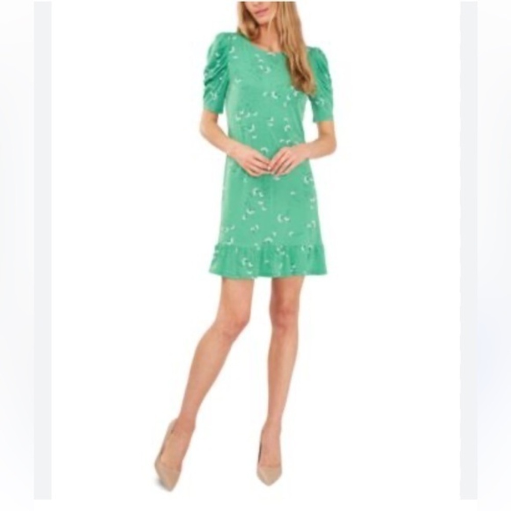 CeCe women’s Floral printed Ruched sleeve  short mini Dress in size Mediim